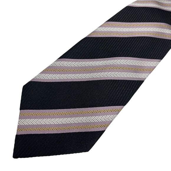 Gucci NEW Men's Tie Chevron Striped Logo Black Woven 100% Silk 3.75" (W) 58" (W) - Picture 4 of 11